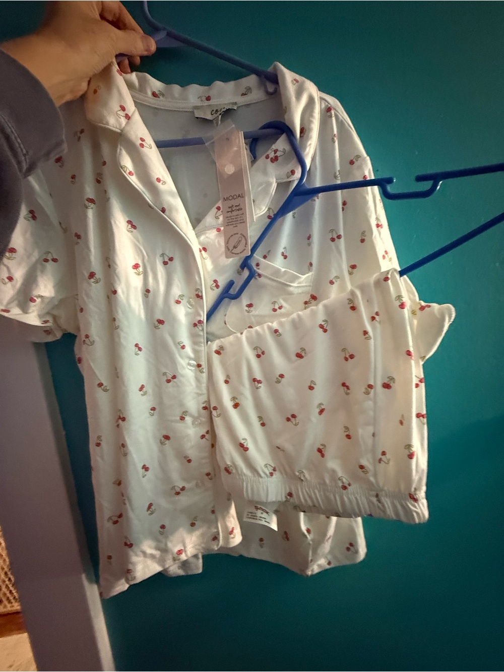 Como Sleep- Cherry Print White Short-Sleeve pajama set-